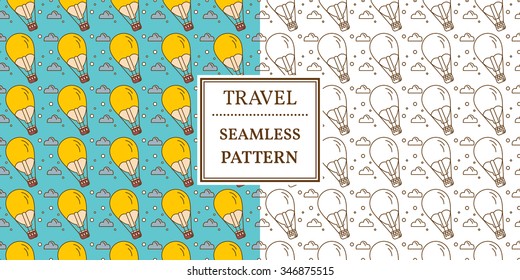 Air balloon seamless pattern. Thin line icon. Vector.