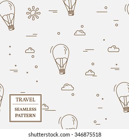 Air balloon seamless pattern. Thin line icon. Vector.