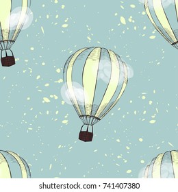 Air balloon. Seamless pattern. Vector hand drawn doodle cartoon