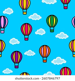 air balloon seamless pattern white clouds