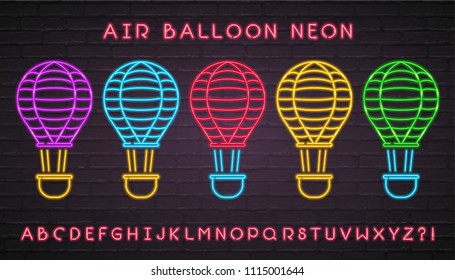 Air Balloon Set Neon Light Glowing Different Color Version With Alphabet Bright