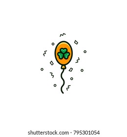 Air balloon with shamrock symbol - flat color line icon, sign, pictogram, object for celebration of Saint Patrick's Day, Irish national holidays, birthdays. 