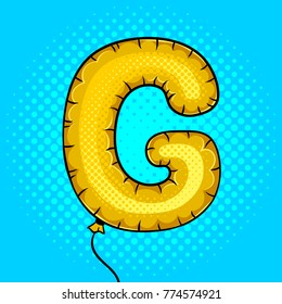 Air balloon in shape of letter G pop art retro vector illustration. Comic book style imitation.