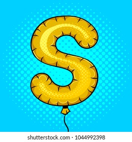 Air balloon in shape of letter S pop art retro vector illustration. Comic book style imitation.