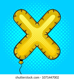 Air balloon in shape of letter X pop art retro vector illustration. Comic book style imitation.