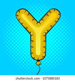 Air balloon in shape of letter Y pop art retro vector illustration. Comic book style imitation.