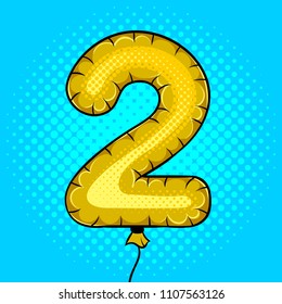 Air balloon in shape of number 2 pop art retro vector illustration. Comic book style imitation.