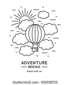 Air balloon in the sky. Adventure time. Thin line style illustration