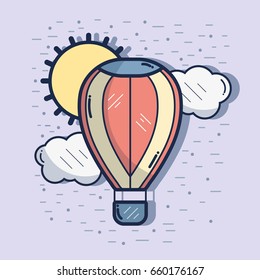 air balloon in the sky with clouds and sun