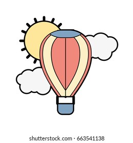 air balloon in the sky with clouds and sun