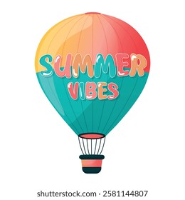 Air balloon with Summer Vibes text on it flat vector illustration isolated on white background