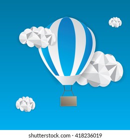 Air balloon, sun, mountains and bunner background