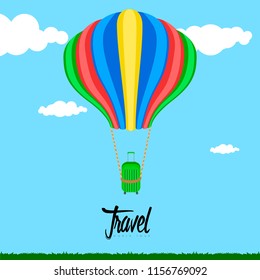 Air balloon with a travel bag icon. Travel concept