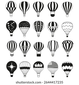 Conjunto de ícones de vetor de balão de ar. coleção de sinais de ilustração aerostat. Logotipo do Ballon. Ícones da Web de balões de ar.