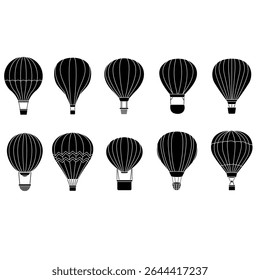 Conjunto de ícones de vetor de balão de ar. coleção de sinais de ilustração aerostat. Logotipo do Ballon. Ícones da Web de balões de ar.