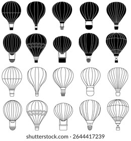 Conjunto de ícones de vetor de balão de ar. coleção de sinais de ilustração aerostat. Logotipo do Ballon. Ícones da Web de balões de ar.