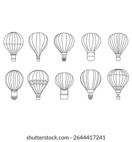 Conjunto de ícones de vetor de balão de ar. coleção de sinais de ilustração aerostat. Logotipo do Ballon. Ícones da Web de balões de ar.