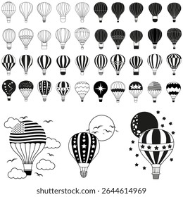 Conjunto de ícones de vetor de balão de ar. coleção de sinais de ilustração aerostat. Logotipo do Ballon. Ícones da Web de balões de ar.