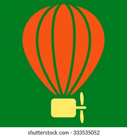 Air Balloon vector icon. Style is bicolor flat symbol, orange and yellow colors, rounded angles, green background.