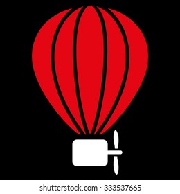 Air Balloon vector icon. Style is bicolor flat symbol, red and white colors, rounded angles, black background.