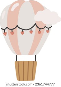 Air balloon vector illustration, Air balloon vector, kids illustration, girl element isolated, baby element