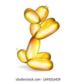 Air balloon balloon yellow dog. 3d realistic cute rubber toy. Creative birthday design. Shiny inflatable twist figure, fun party. Puppy vector pop art.