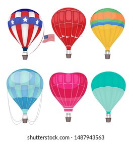 Air balloons. Airing transport in sky vector hot air balloons