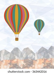 Air balloons background with geometric hills