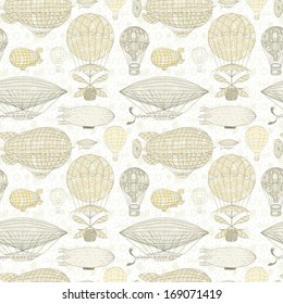 Air balloons and blimps seamless pattern 