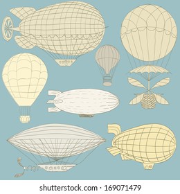 Air balloons and blimps vector set 