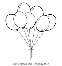 Air balloons in bunch. Holiday decoration for celebration. Simple outline vector illustration, isolated on white background.	