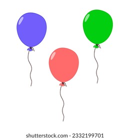 Air balloons in cartoon style. Set of balloons for birthday or party. Vector illustration isolated on white background