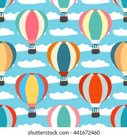 air balloons and clouds seamless pattern