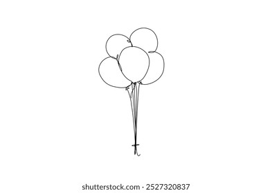 air balloons in continuous one line drawing. Single line art illustration of air balloons. Editable vector.