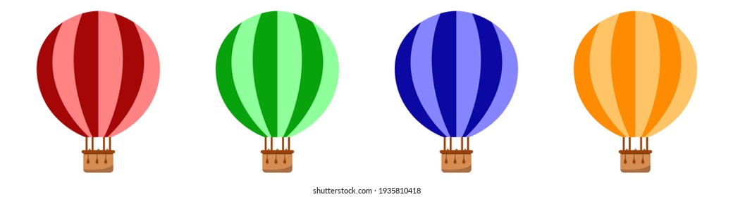 Air balloons in different colors vector set. Vector set of trendy balloons. Air vehicle icons set. Vector illustration.