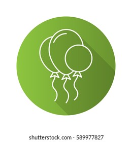 Air balloons flat linear long shadow icon. Party. Vector line symbol