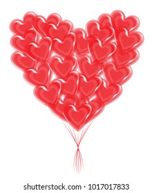 Air balloons in the form of a heart fly in the sky. A symbol of love and lovers. Valentine's Day. Vector illustration.
