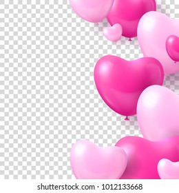 Air balloons form hearts transparent background template. Air balloons in the form of hearts transparent background template for designers and illustrators. Romantic design as a vector illustration