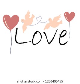 air balloons in heart shape on white background, vector 