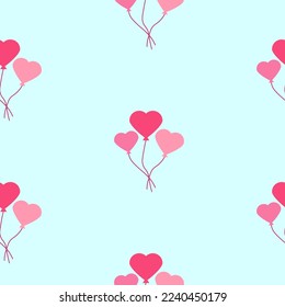 Air balloons hearts, seamless pattern, vector. Air balloons hearts on a blue background. Pattern Happy Valentine's Day.