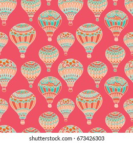 Air balloons pink vector seamless pattern. Colorful background in doodle style. Air balloons elements for different design