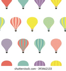 Air balloons. Seamless pattern with cute air balloons.  All elements are  hidden under mask. Pattern are not cropped and can be edited. Cute vector illustration. Vacation, holiday, travel.