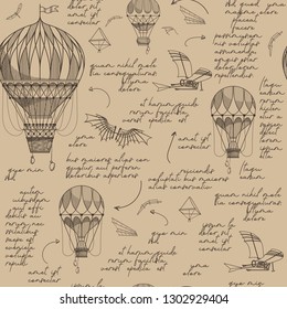 Globos aéreos sin fisuras. Fondo vintage. El estilo Leonardo da Vinci.