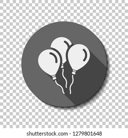 Air balloons, simple icon. Sign of celebration. flat icon, long shadow, circle, transparent grid. Badge or sticker style