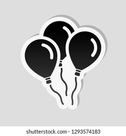 Air balloons, simple icon. Sign of celebration. Sticker style with white border and simple shadow on gray background