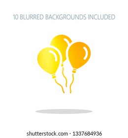 Air balloons, simple icon. Sign of celebration. Colorful logo concept with simple shadow on white. 10 different blurred backgrounds included