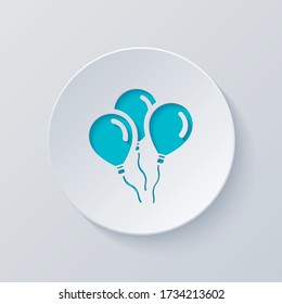Air balloons, simple icon. Sign of celebration. Cut circle with gray and blue layers. Paper style