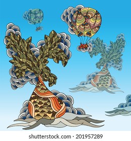 Air balloons and trees. Vector illustration.