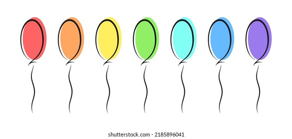 Dibujo de imágenes vectoriales de globos de aire. Elementos de color estilizados con línea negra aislada sobre fondo blanco. Mejor para diseño de logotipo y marca, tarjetas de felicitación, poligrafía y decoración festiva.