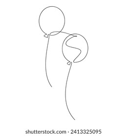 Vector de globos de aire. Ilustración dibujada a mano. Dibujo continuo de una línea. Icono lineal, tarjeta de saludo de diseño mínima, impresión abstracta, pancarta, afiche, invitación, signo, símbolo de contorno, doodle, caricatura.